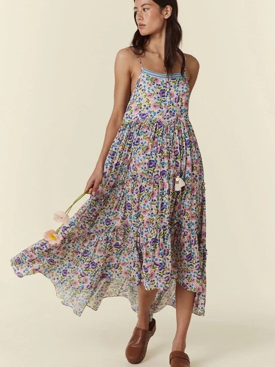 Spell Dresses & Skirts - Spell Impala Lily Sundress Blue Pink Floral Tiered Flowy Large Resortwear